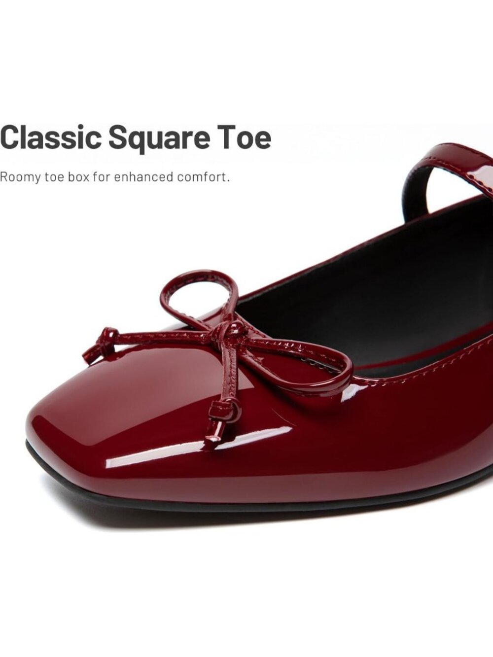 Women's Mary Jane Flats Square Wine Red Toe Ballet Flats Shoes with Buckle Strap - Picture 6 of 6